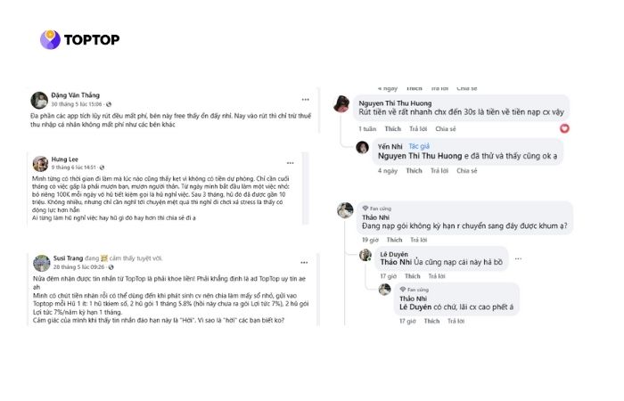 Nhiều người có những trải nghiệm tích cực khi gửi tiền vào gói kỳ hạn 3 tháng tại Hũ Tiết Kiệm Số TopTop