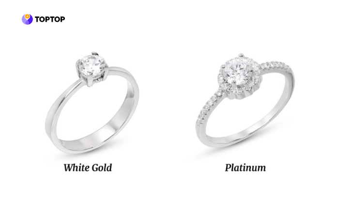 Bạch kim và vàng trắng thường được phân biệt qua thành phần, độ bền màu và giá trị