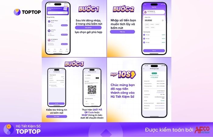 Rút gọn các bước gửi tiền tiết kiệm online qua Hũ Tiết Kiệm Số TopTop