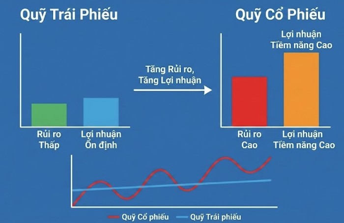 So sánh chứng chỉ quỹ trái phiếu và cổ phiếu.